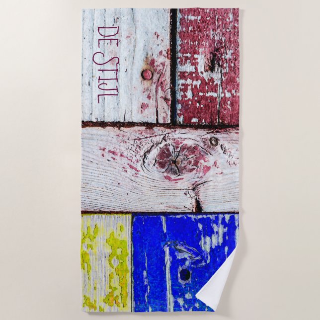 Funny Neoplasticism wooden art style customizable Beach Towel (Front)