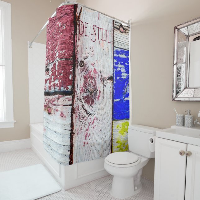 Funny Neoplasticism wooden art style customizable Shower Curtain (In Situ)