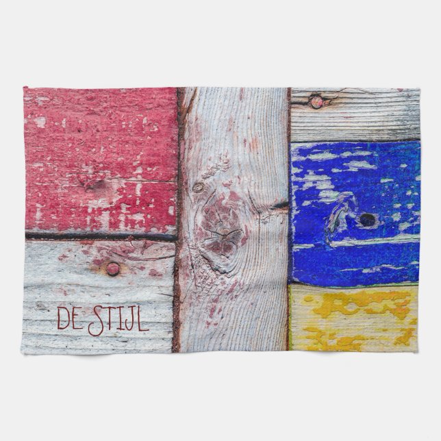 Funny Neoplasticism wooden art style Kitchen Towel (Horizontal)