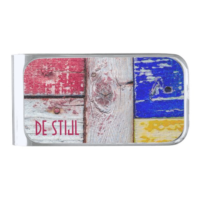 Funny Neoplasticism wooden art style Silver Finish Money Clip (Front)