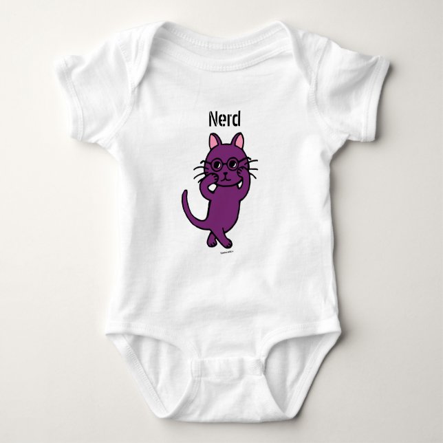 Funny Nerd Cat Cartoon T-Shirt (Front)