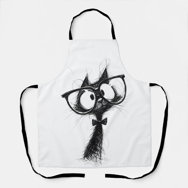 Funny Nerd Cat with Glasses & Bowtie Women's White Apron (Front)