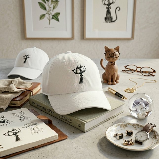 Funny Nerd Cat with Glasses & Bowtie Women's White Hat (Creator Uploaded)