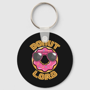 Funny Nerdy Donut Lord Video Gamer Geek Pink Dough Keychain