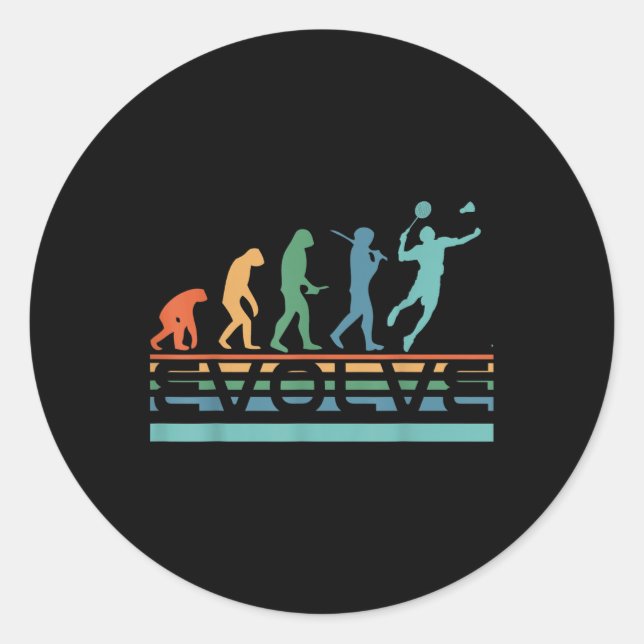 Funny Nerdy Evolve Badminton Player Evolution Spor Classic Round Sticker (Front)