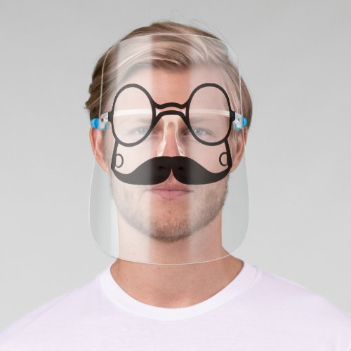 Funny Nerdy Eye Glasses Hipster Moustache Face Shield