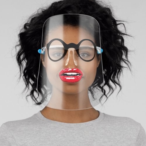 funny nerdy hipster glasses big red lips face shield