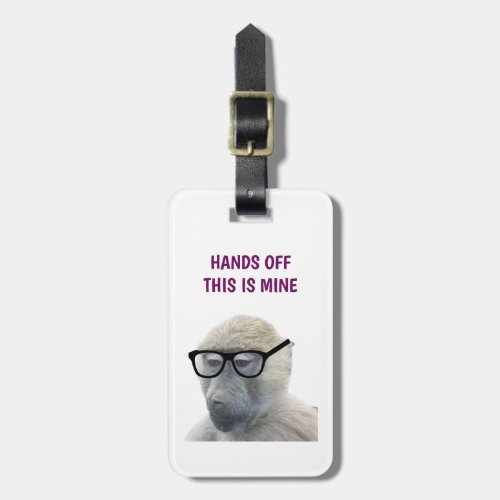 Funny Nerdy Hipster Monkey with Glasses Hands Off Luggage Tag