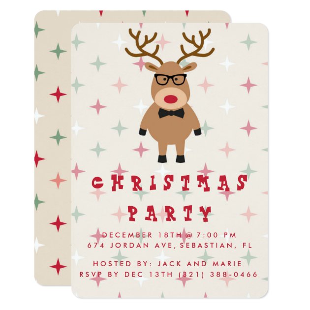 Funny Nerdy Reindeer Christmas Party Invitation