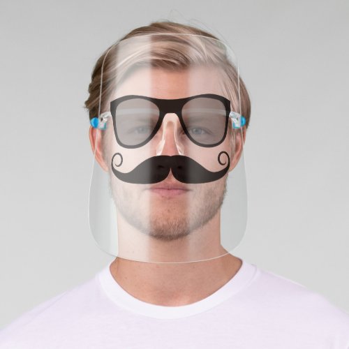 Funny Nerdy Retro Sunglasses Hipster Moustache Face Shield