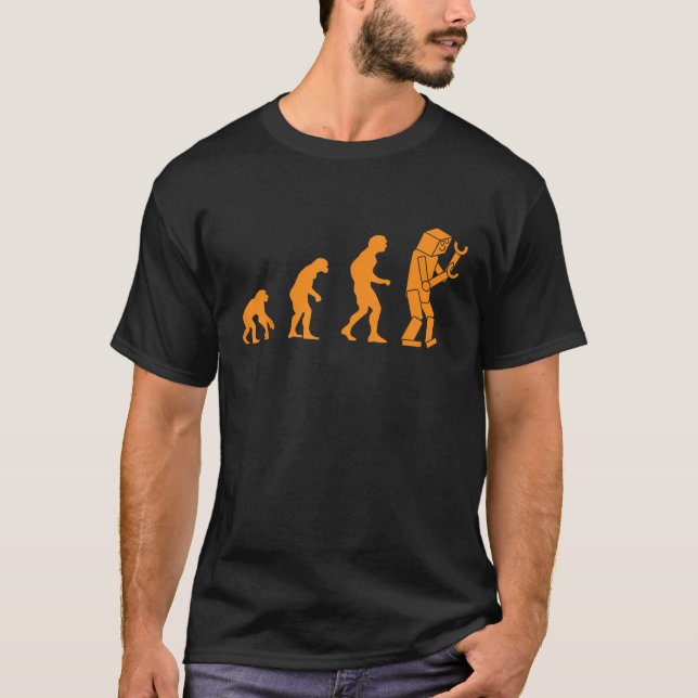 Funny Nerdy Robot Evolution Computer Robotics Geek T-Shirt (Front)