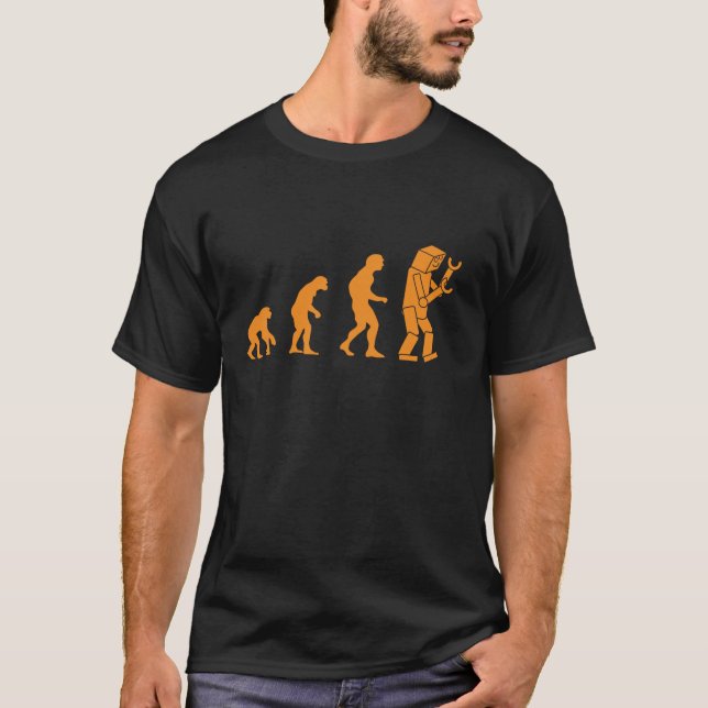 Funny Nerdy Robot Evolution Computer Robotics Geek T-Shirt (Front)