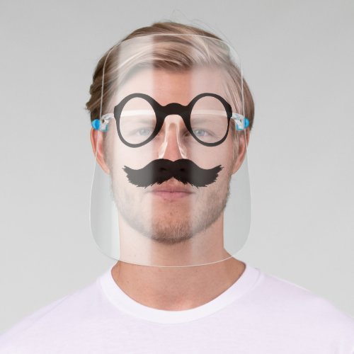 Funny Nerdy Vintage Eye Glasses Hipster Moustache Face Shield
