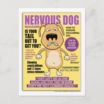 Funny Nervous Dog Magazine Postcard by chuckink at Zazzle