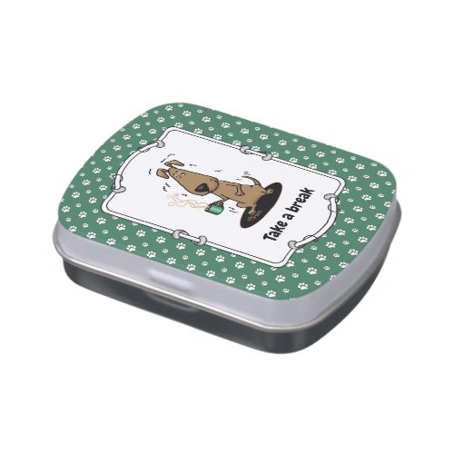 Funny Nervous Jittery Hound Dog on Coffee Candy Tin