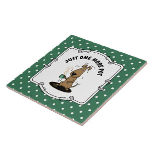 Funny Nervous Jittery Hound Dog on Coffee Ceramic Tile
