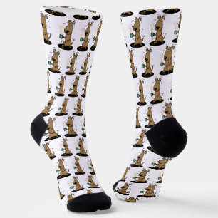 Funny Nervous Jittery Hound Dog on Coffee Socks