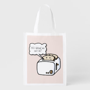 Funny Nervous Toast Cartoon Grocery Bag