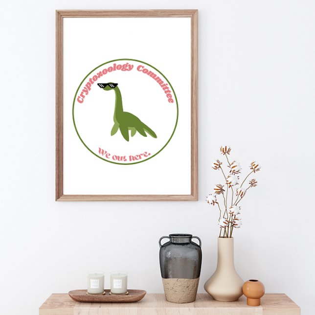 Funny Nessie Cryptid Club, Green & Pink Retro Poster (Creator Uploaded)