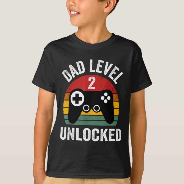 Funny New Dad Shirt Dad Level 2 Unlocked For 2 Kid (Front)