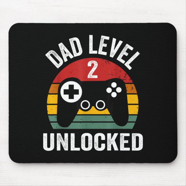 Funny New Dad Shirt Dad Level 2 Unlocked For 2 Kid Mouse Pad (Front)