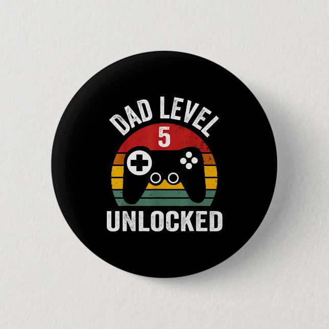 Funny New Dad Shirt Dad Level 5 Unlocked For 5 Kid Button (Front)