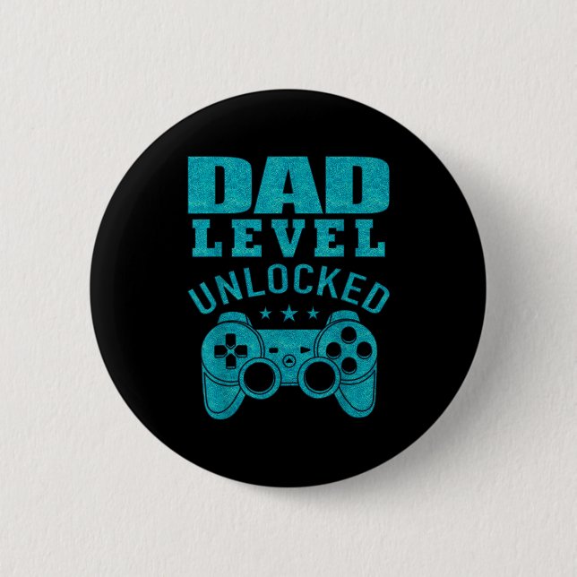 Funny New Dad Shirt Dad Level Unlocked Day Tee Shi Button (Front)