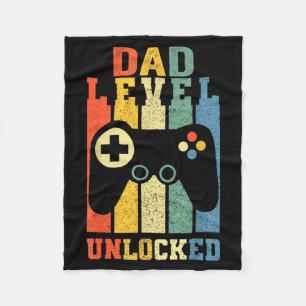 Funny New Dad Shirt Dad Level Unlocked Day Tee Shi Fleece Blanket