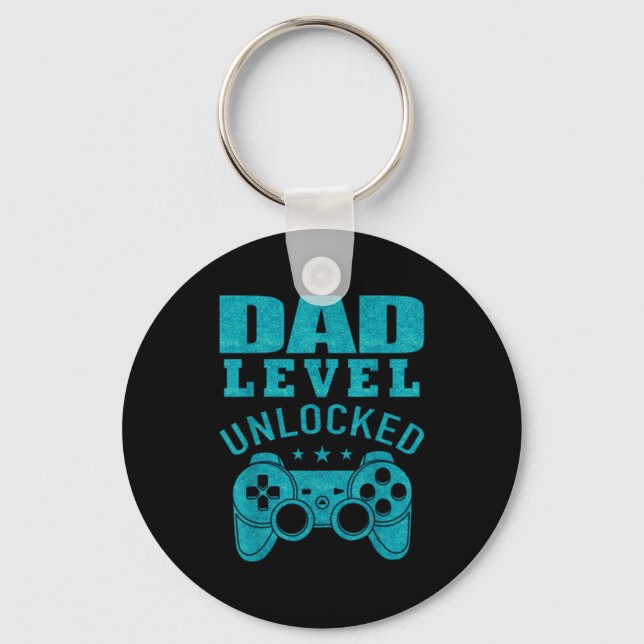 Funny New Dad Shirt Dad Level Unlocked Day Tee Shi Keychain (Front)