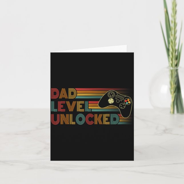 Funny New Dad Shirt Dad Level Unlocked Gaming Game Card (Front)