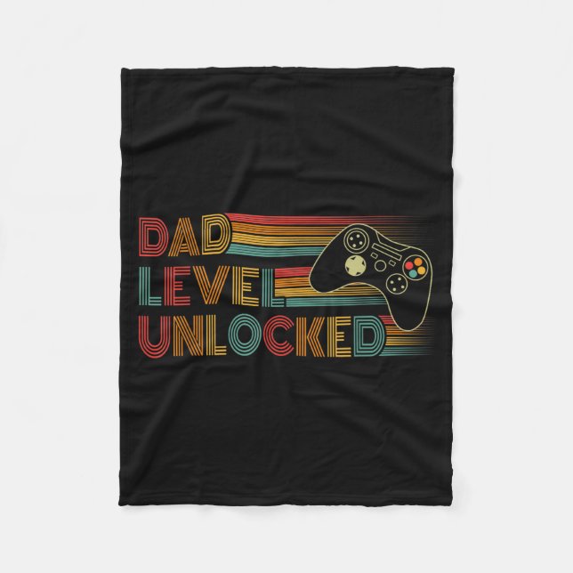 Funny New Dad Shirt Dad Level Unlocked Gaming Game Fleece Blanket (Front)