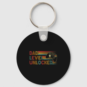 Funny New Dad Shirt Dad Level Unlocked Gaming Game Keychain