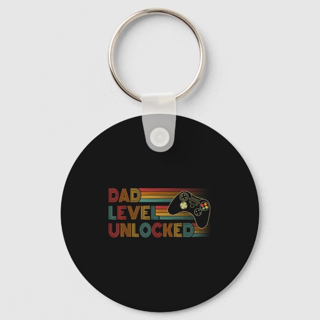 Funny New Dad Shirt Dad Level Unlocked Gaming Game Keychain (Front)