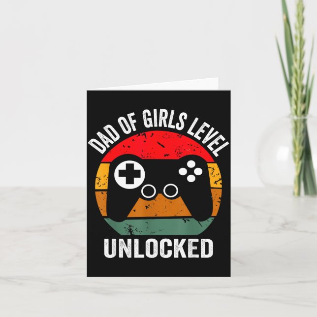 Funny New Dad Shirt Dad Of Girls Level Unlocked Te Card (Front)