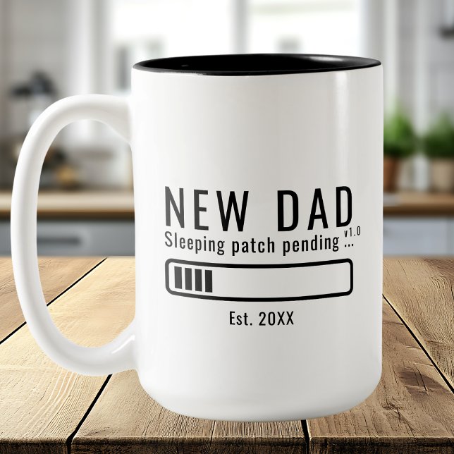 Funny New Dad Sleeping Patch Pending Black Est. Two-Tone Coffee Mug (Creator Uploaded)