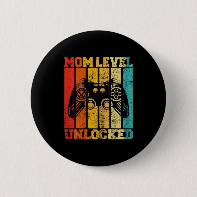 Funny New Mom Level Unlocked Gaming Pregnancy Anno Button (Front)
