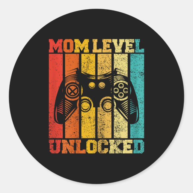 Funny New Mom Level Unlocked Gaming Pregnancy Anno Classic Round Sticker (Front)