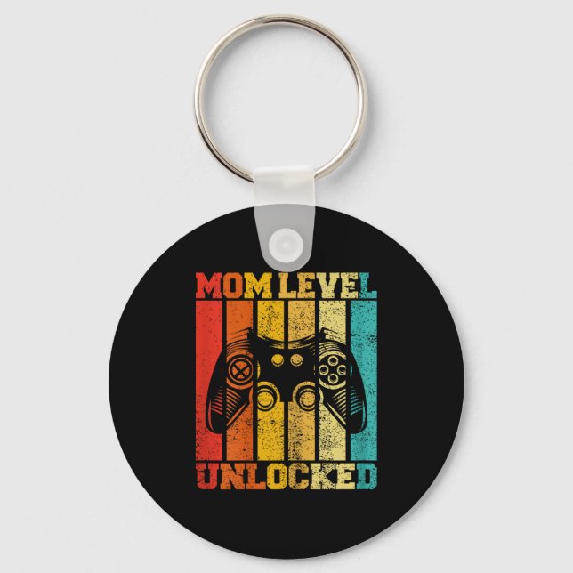 Funny New Mom Level Unlocked Gaming Pregnancy Anno Keychain (Front)