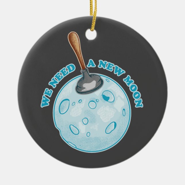 Funny new moon astronomy ceramic ornament (Front)
