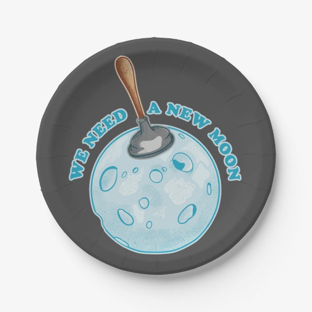 Funny new moon astronomy paper plates (Front)