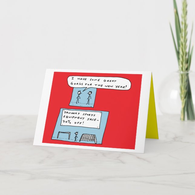Funny New Year Goals Cartoon Holiday Card (Front)