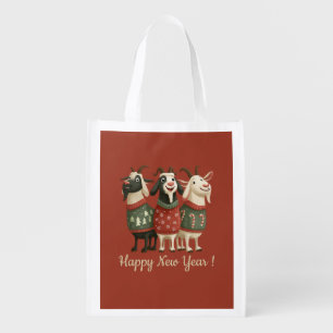 Funny New Year Goat Trio Grocery Bag