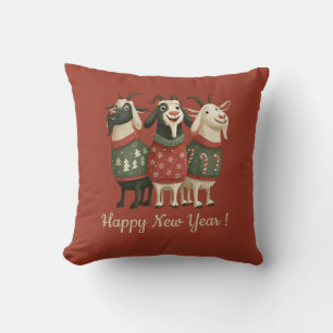 Funny New Year Goat Trio Throw Pillow
