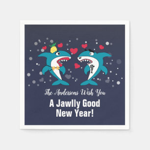Funny New Year Sharks Family Name Navy Napkins
