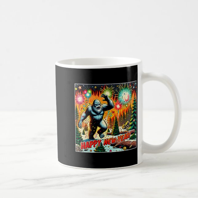 Funny New Years Eve 2024 Bigfoot And Fireworks Hum Coffee Mug (Right)