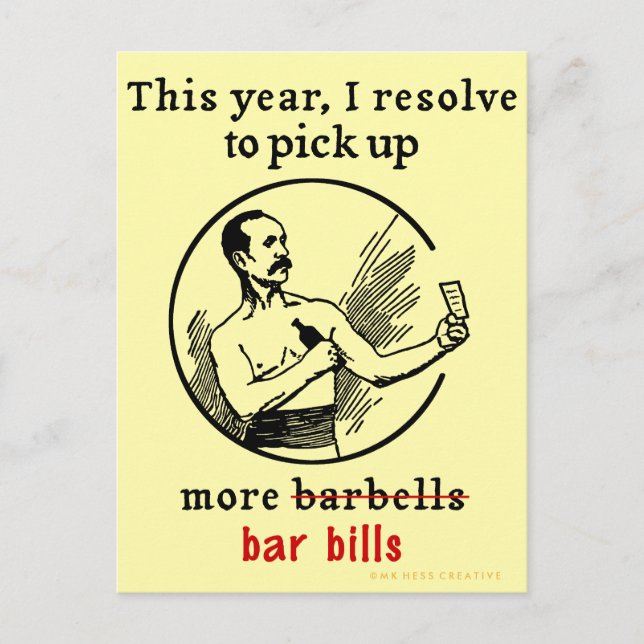 Funny New Year's Resolution Retro Beer Drinker Holiday Postcard (Front)