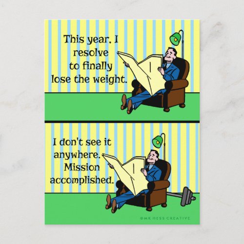 Funny New Years Resolution Retro Weight Loss Holiday Postcard