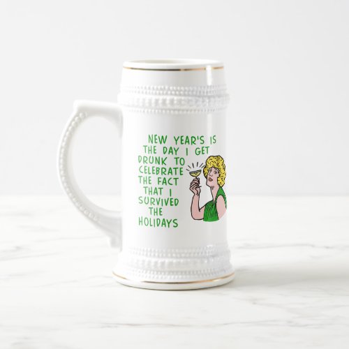 Funny New Years Retro Drinking Woman Champagne Beer Stein