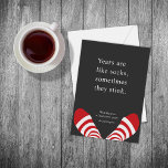 Funny New Years Socks Red Black Holiday Card<br><div class="desc">2020 has had its challenges. This New Year photo greeting card will bring a smile to the faces of your family and friends. The greeting,  'Years are like socks. Sometimes they stink.' 'Wishing you a fresh new year.'</div>