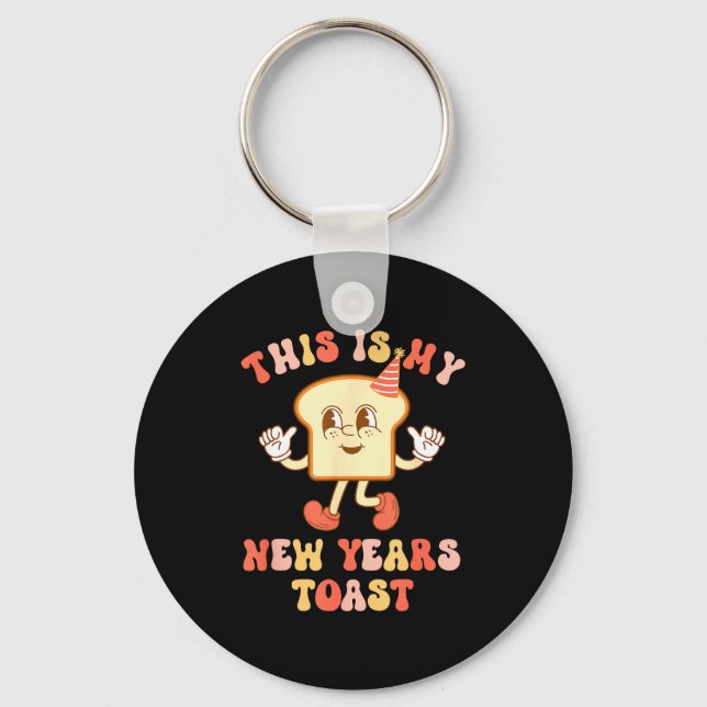 Funny New Year's Toast Bread Pun Retro Hipe  Keychain (Front)